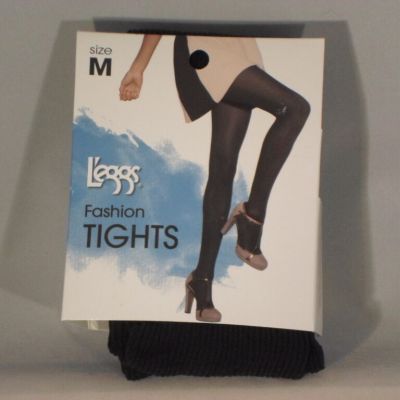 L'eggs  Fashion Black Ribbed Tights Size Medium                              B36